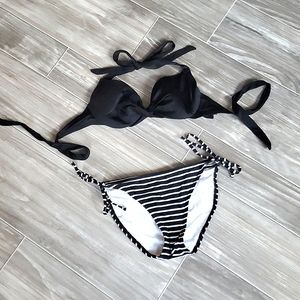 H&M x Xhiliration Bikini Black and White Striped | Size 34B / Medium